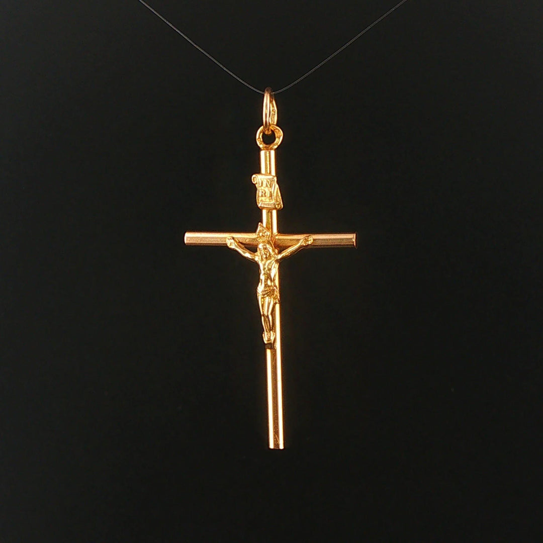 19k Portuguese Yellow Gold 5.8g Vintage Cross Crucifix Pendant 2"