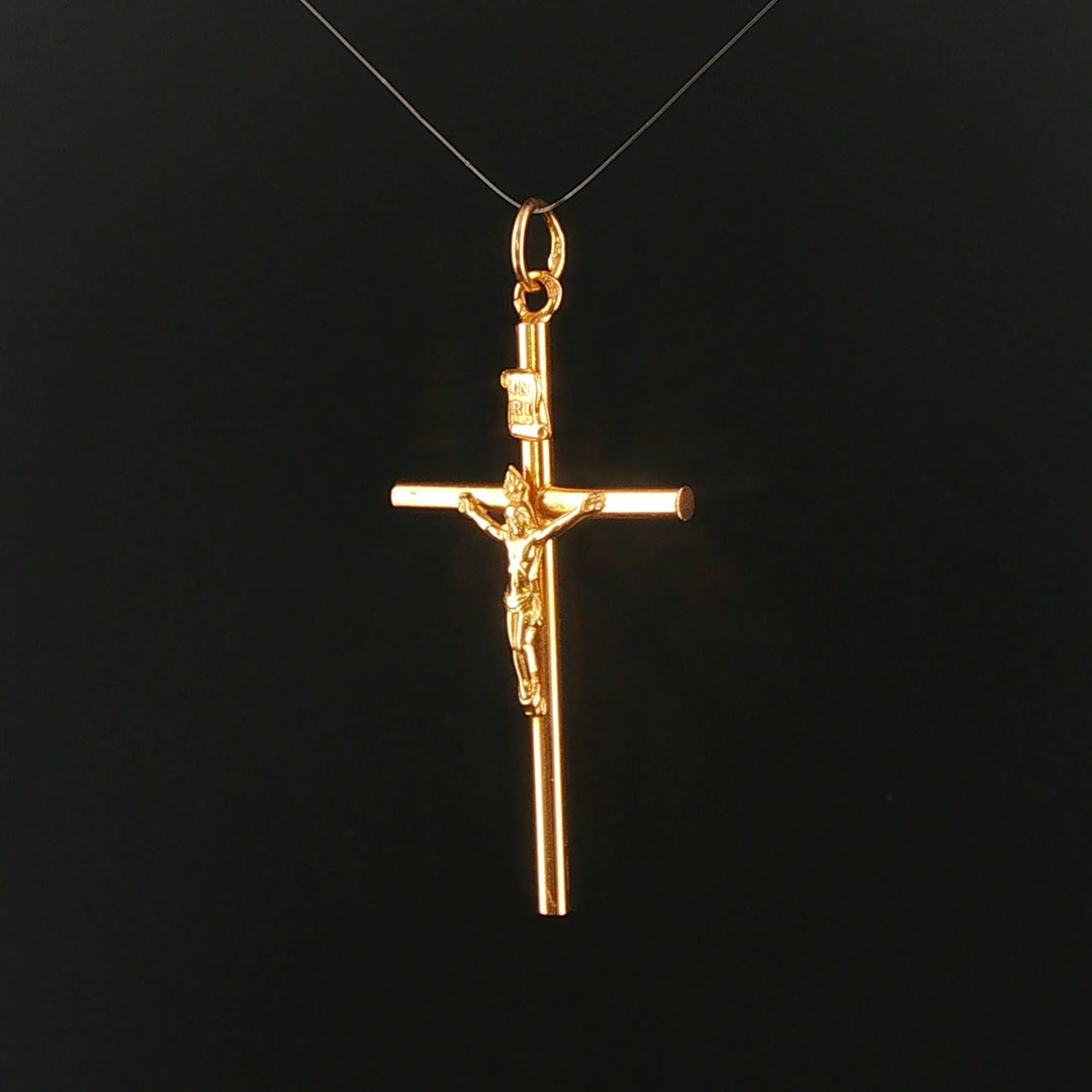 19k Portuguese Yellow Gold 5.8g Vintage Cross Crucifix Pendant 2"