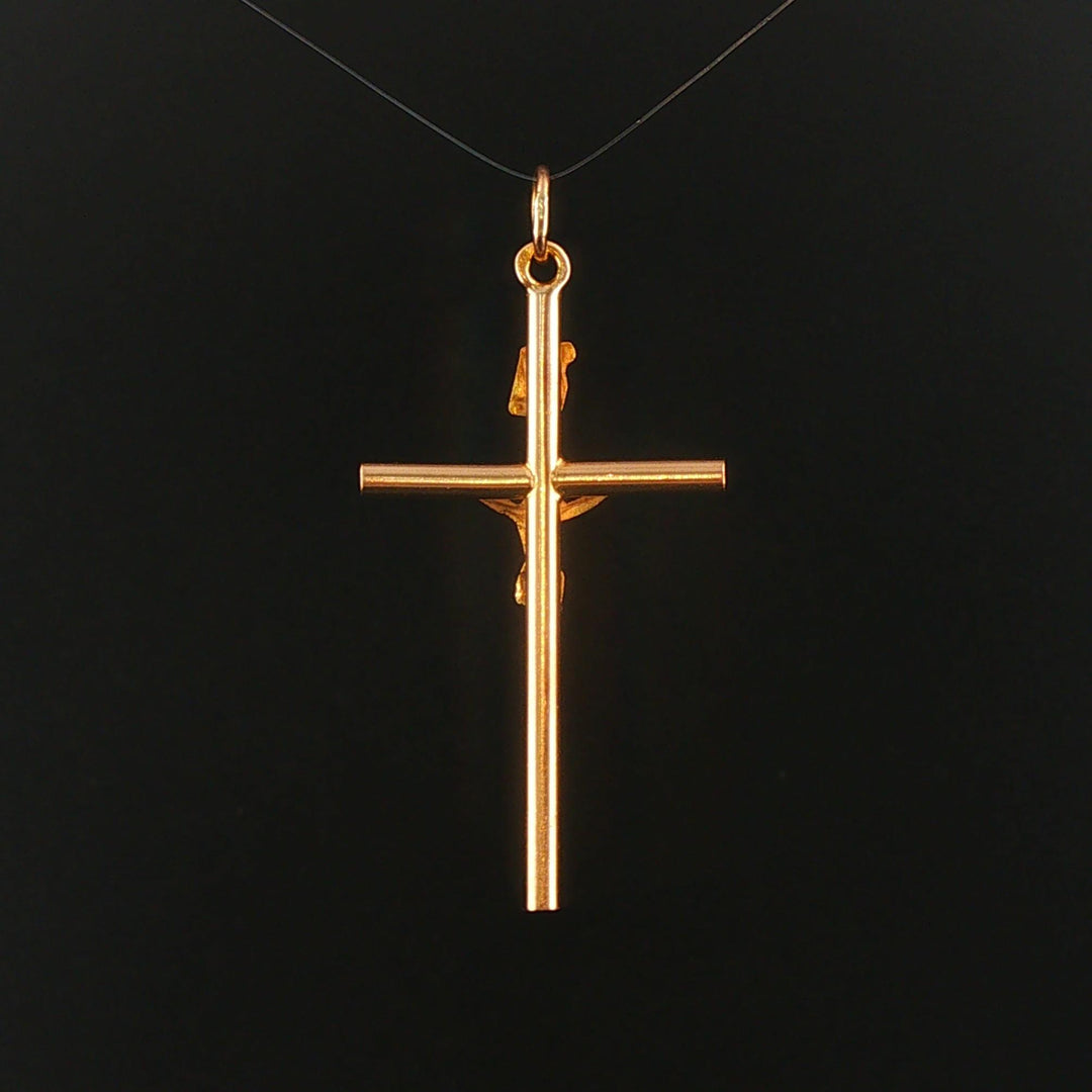 19k Portuguese Yellow Gold 5.8g Vintage Cross Crucifix Pendant 2"