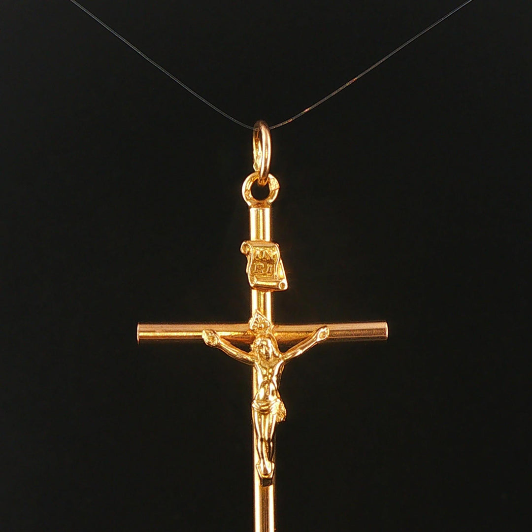 19k Portuguese Yellow Gold 5.8g Vintage Cross Crucifix Pendant 2"