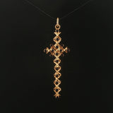 18k Yellow Gold and Black Enamel Vintage Long Cross Pendant 2.25"