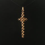 18k Yellow Gold and Black Enamel Vintage Long Cross Pendant 2.25"