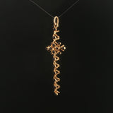 18k Yellow Gold and Black Enamel Vintage Long Cross Pendant 2.25"