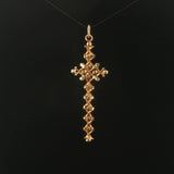 18k Yellow Gold and Black Enamel Vintage Long Cross Pendant 2.25"
