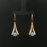18k Yellow Gold and Turquoise Vintage Drop Dangle Earrings 1.85"