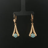 18k Yellow Gold and Turquoise Vintage Drop Dangle Earrings 1.85"