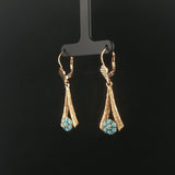 18k Yellow Gold and Turquoise Vintage Drop Dangle Earrings 1.85"