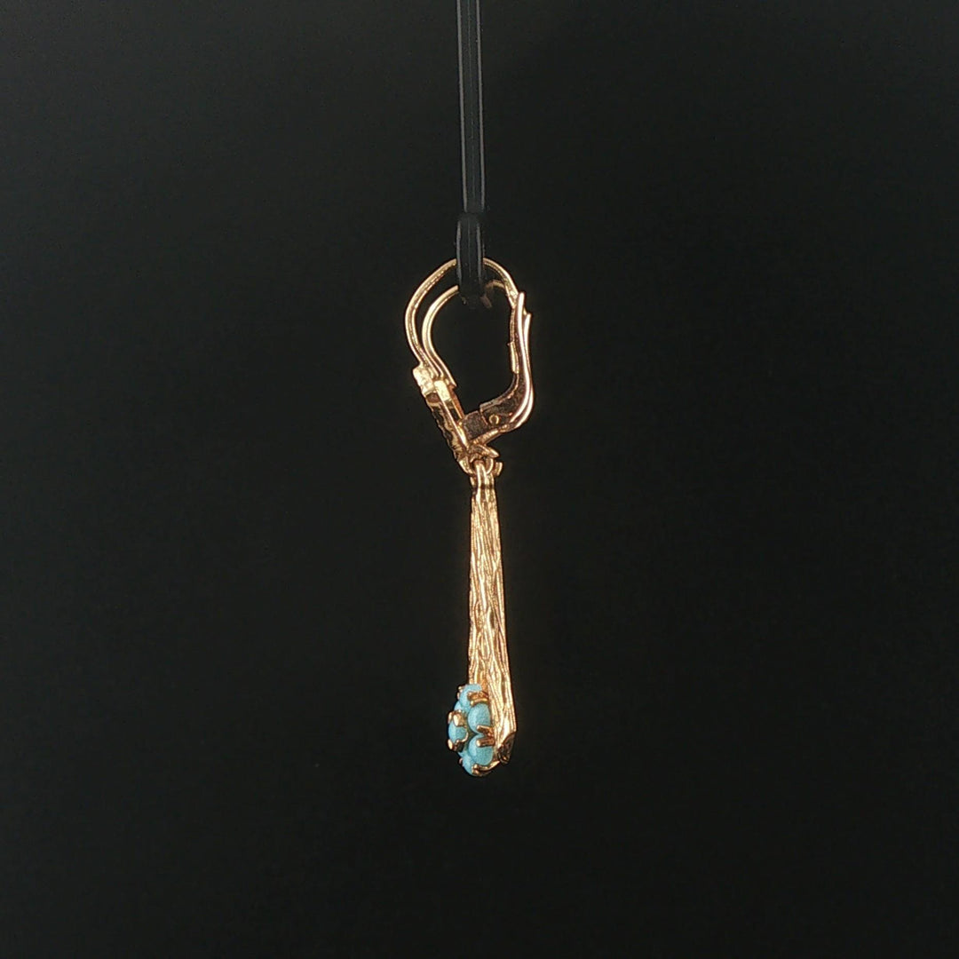 18k Yellow Gold and Turquoise Vintage Drop Dangle Earrings 1.85"