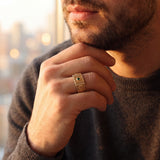 18k Yellow Gold Emerald and Diamond Men's Ring Size 10.25
