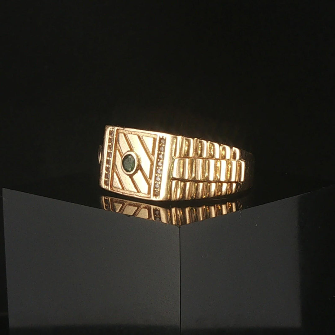 18k Yellow Gold Emerald and Diamond Men's Ring Size 10.25