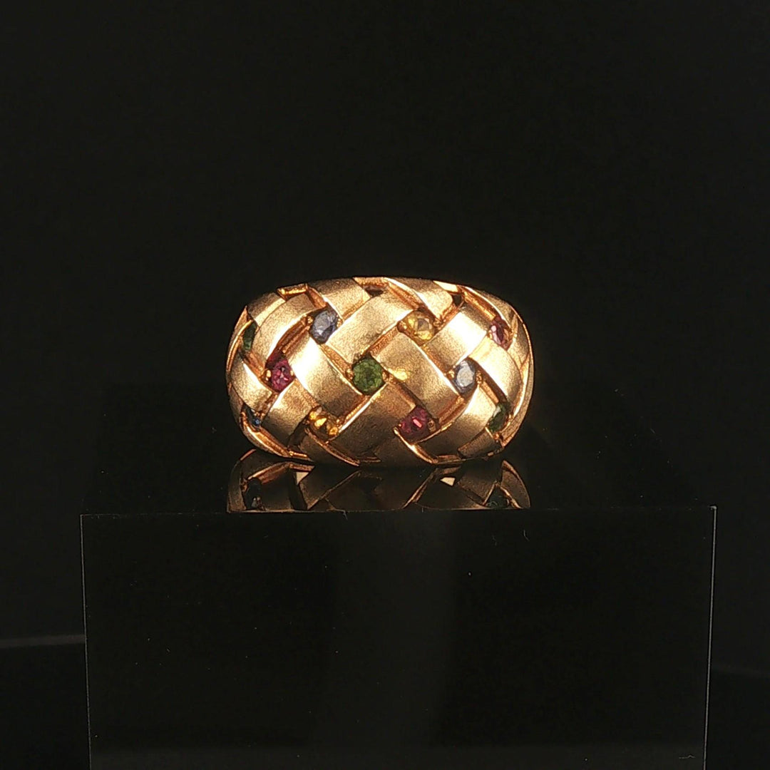 LeVian 14k Yellow Gold Multi Gemstone Basketweave Ring Size 6.75