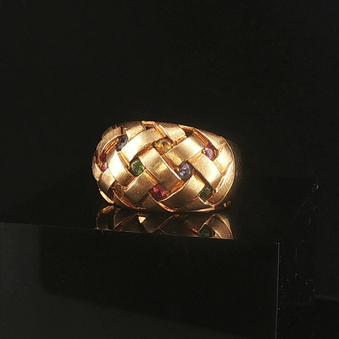 LeVian 14k Yellow Gold Multi Gemstone Basketweave Ring Size 6.75