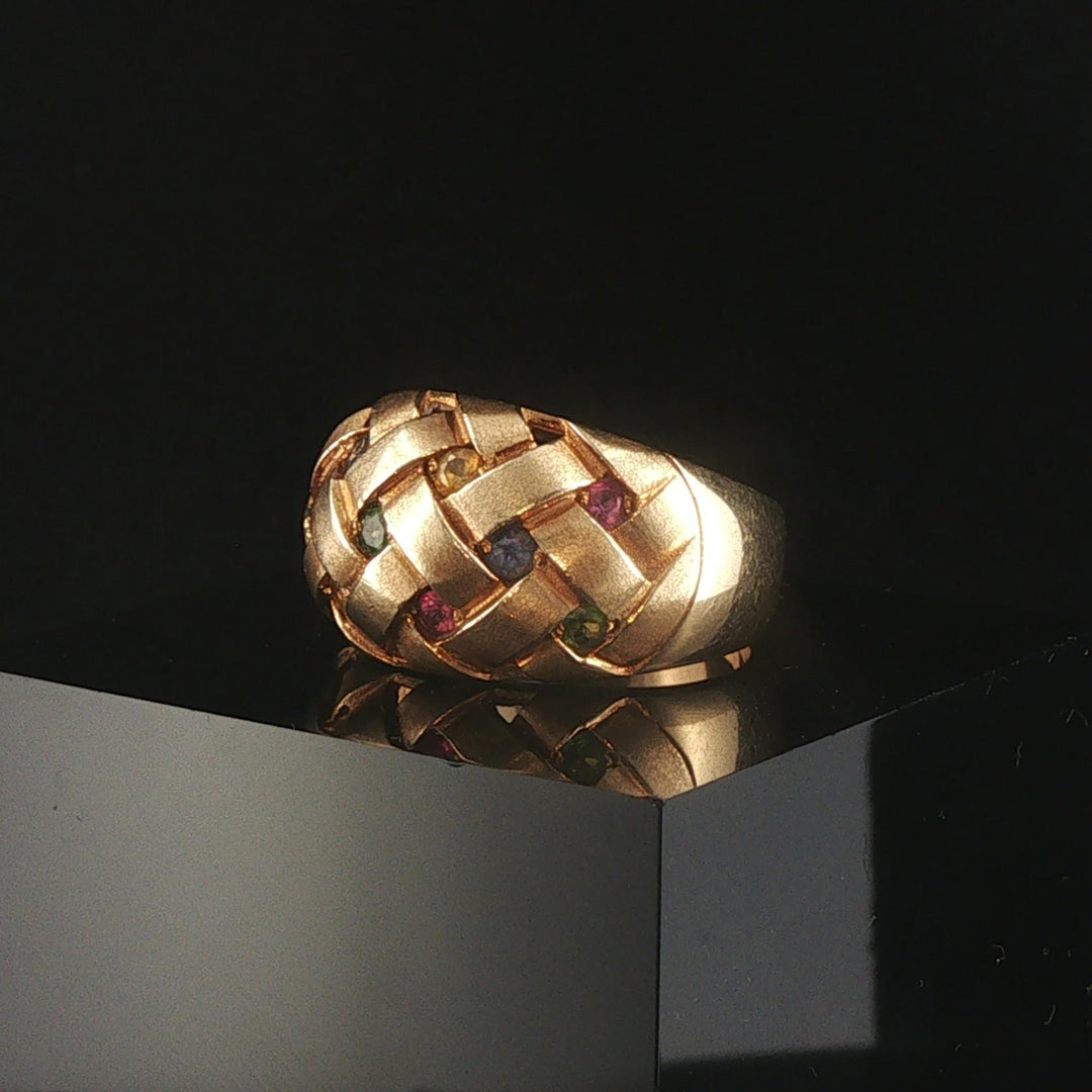 LeVian 14k Yellow Gold Multi Gemstone Basketweave Ring Size 6.75