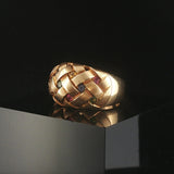 LeVian 14k Yellow Gold Multi Gemstone Basketweave Ring Size 6.75