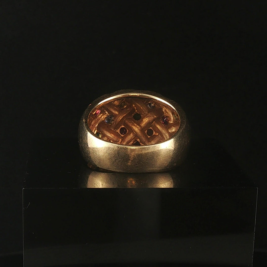 LeVian 14k Yellow Gold Multi Gemstone Basketweave Ring Size 6.75