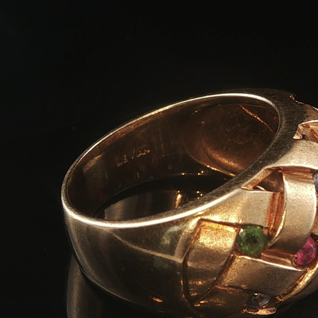 LeVian 14k Yellow Gold Multi Gemstone Basketweave Ring Size 6.75