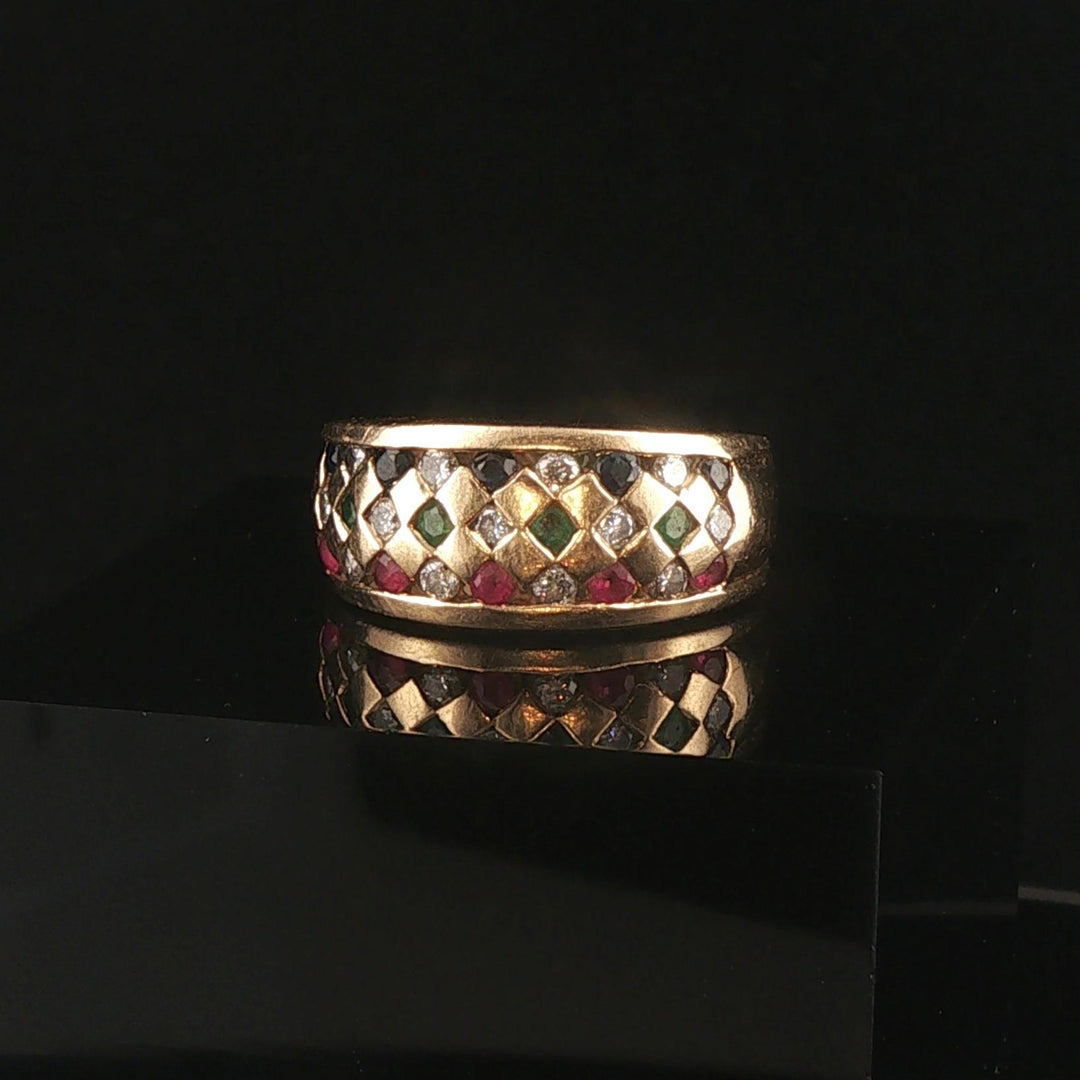 14k Yellow Gold Multi Gemstone and Diamond Vintage Band Ring Size 6