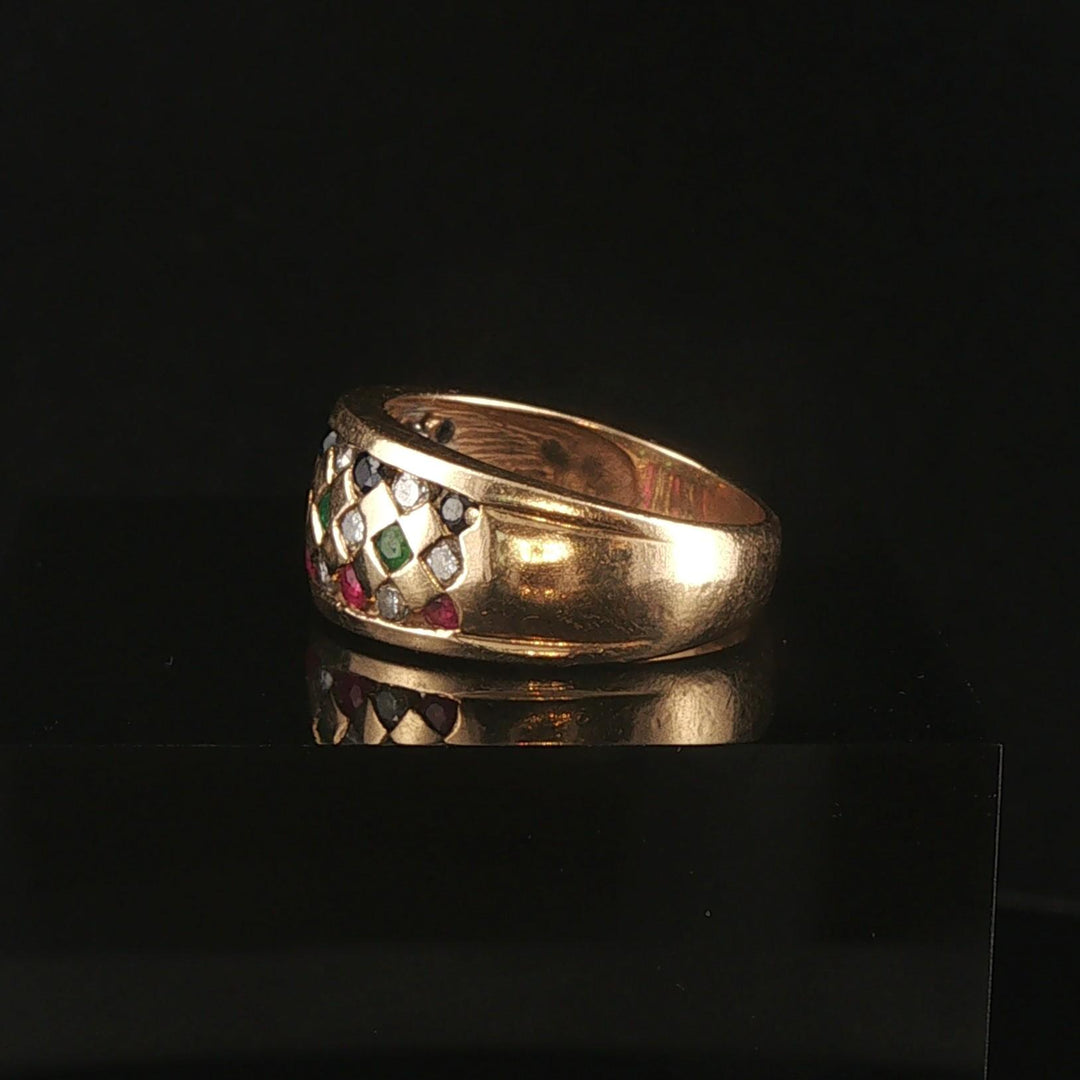 14k Yellow Gold Multi Gemstone and Diamond Vintage Band Ring Size 6