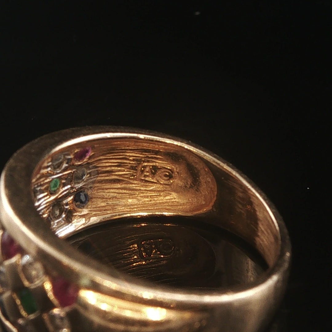 14k Yellow Gold Multi Gemstone and Diamond Vintage Band Ring Size 6