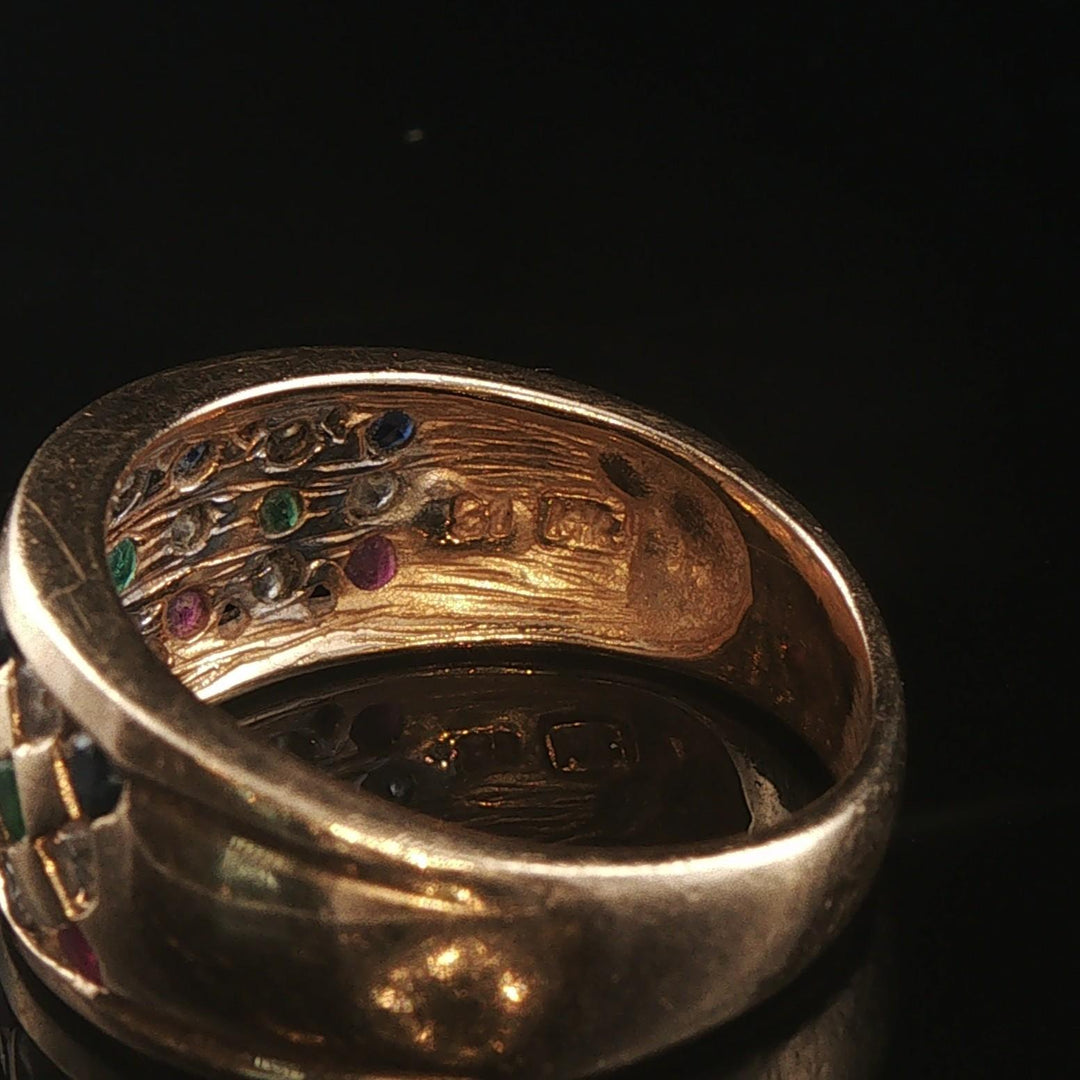 14k Yellow Gold Multi Gemstone and Diamond Vintage Band Ring Size 6