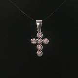 14k White Gold and Bezel Set Pink Quartz Cross Pendant 1"