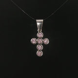 14k White Gold and Bezel Set Pink Quartz Cross Pendant 1"