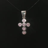 14k White Gold and Bezel Set Pink Quartz Cross Pendant 1"
