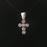 14k White Gold and Bezel Set Pink Quartz Cross Pendant 1"