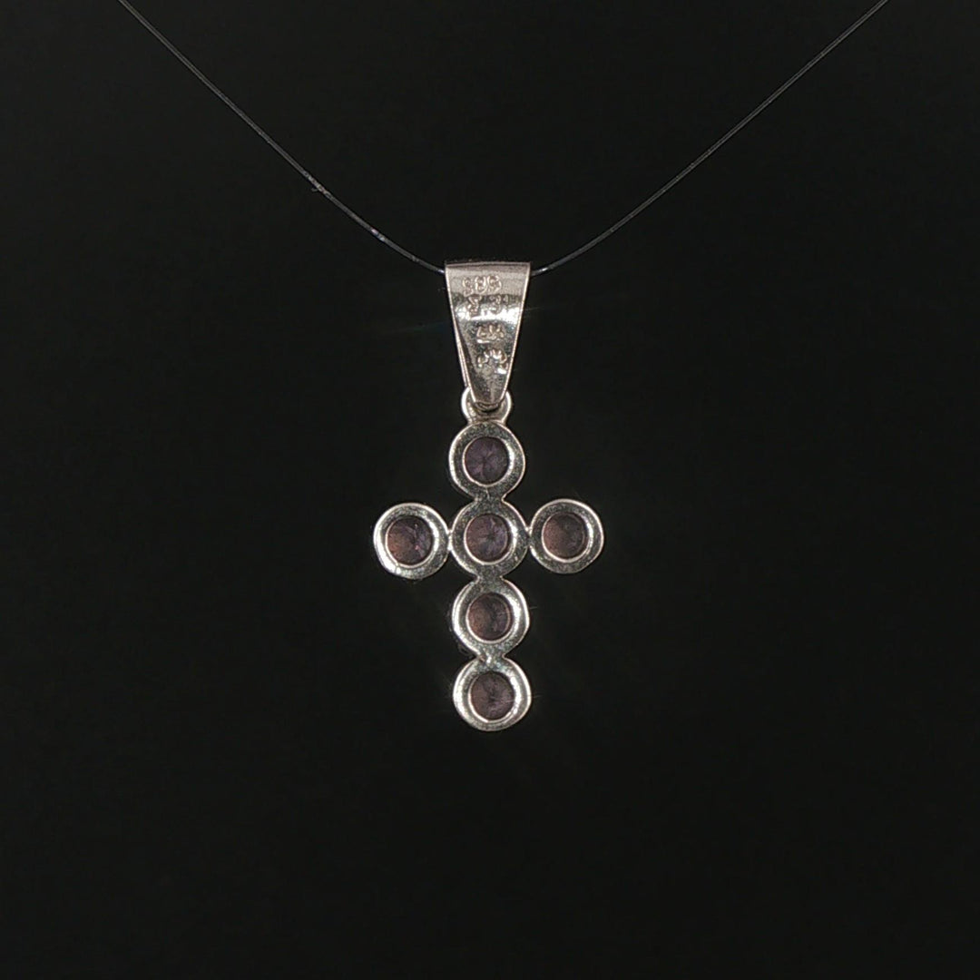 14k White Gold and Bezel Set Pink Quartz Cross Pendant 1"