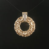 14k Yellow Gold and Diamond Byzantine Circle Pendant 1.2"