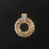14k Yellow Gold and Diamond Byzantine Circle Pendant 1.2"
