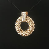 14k Yellow Gold and Diamond Byzantine Circle Pendant 1.2"