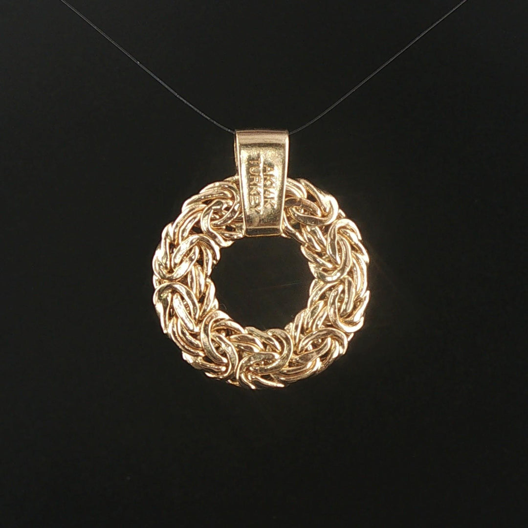 14k Yellow Gold and Diamond Byzantine Circle Pendant 1.2"