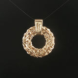 14k Yellow Gold and Diamond Byzantine Circle Pendant 1.2"
