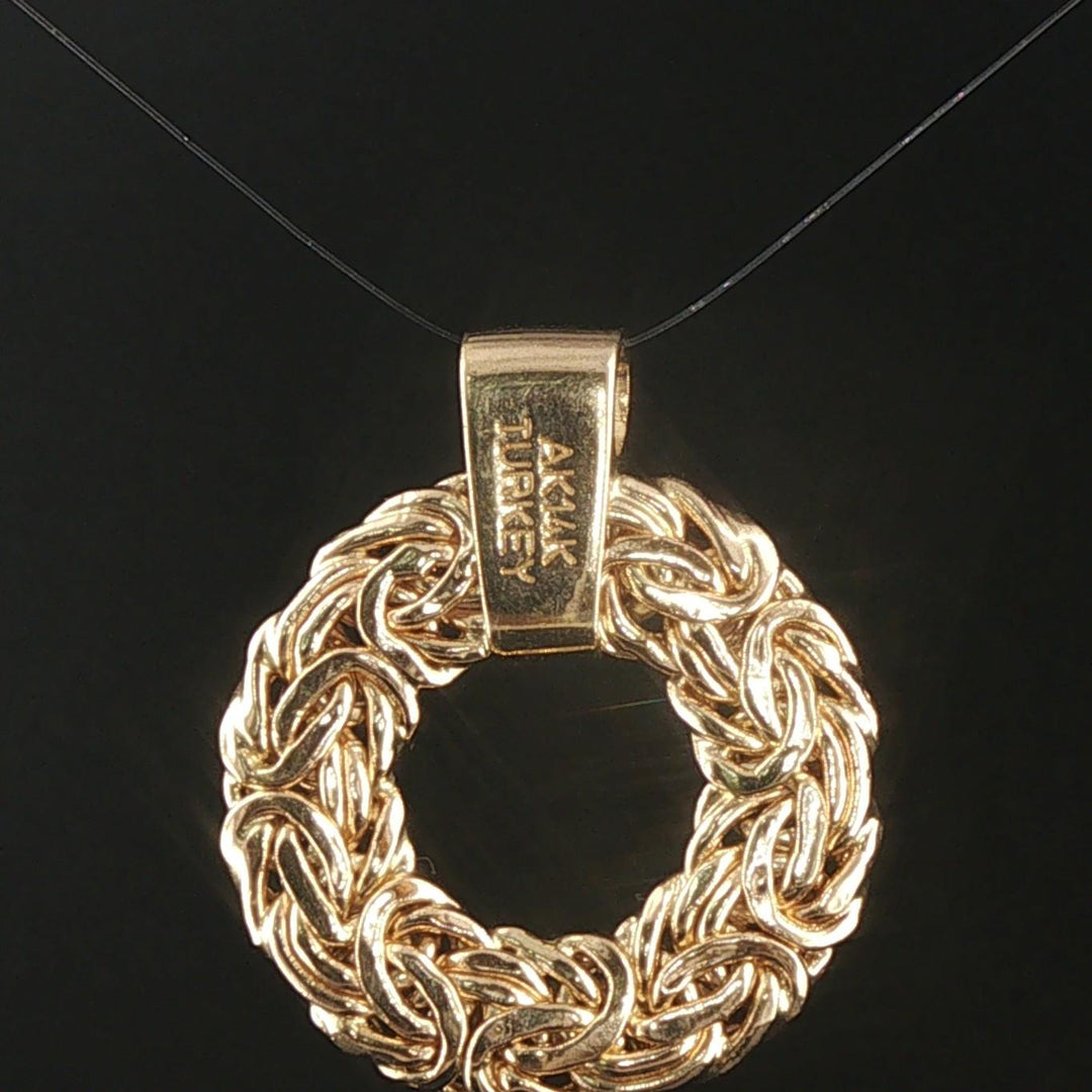 14k Yellow Gold and Diamond Byzantine Circle Pendant 1.2"