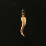 18k Yellow Gold 2.3g Satin Finish Vintage Italian Horn Pendant 1.5"
