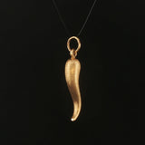 18k Yellow Gold 2.3g Satin Finish Vintage Italian Horn Pendant 1.5"