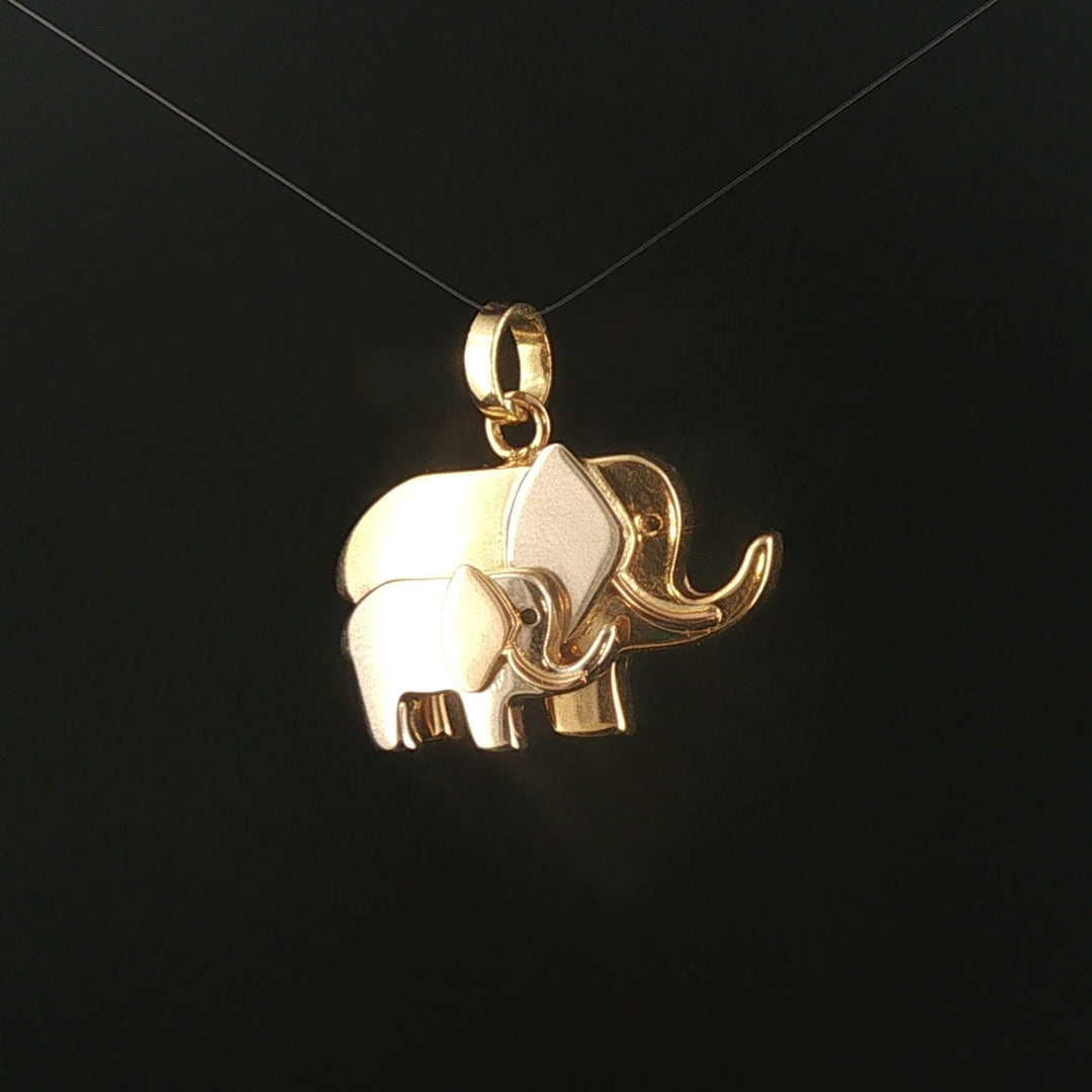 18k Yellow and White Gold 7.8g Mother and Child Elephant Charm Pendant