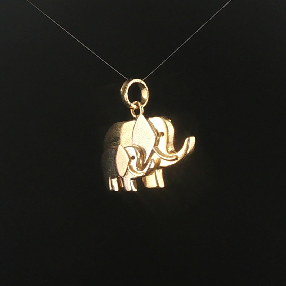 18k Yellow and White Gold 7.8g Mother and Child Elephant Charm Pendant