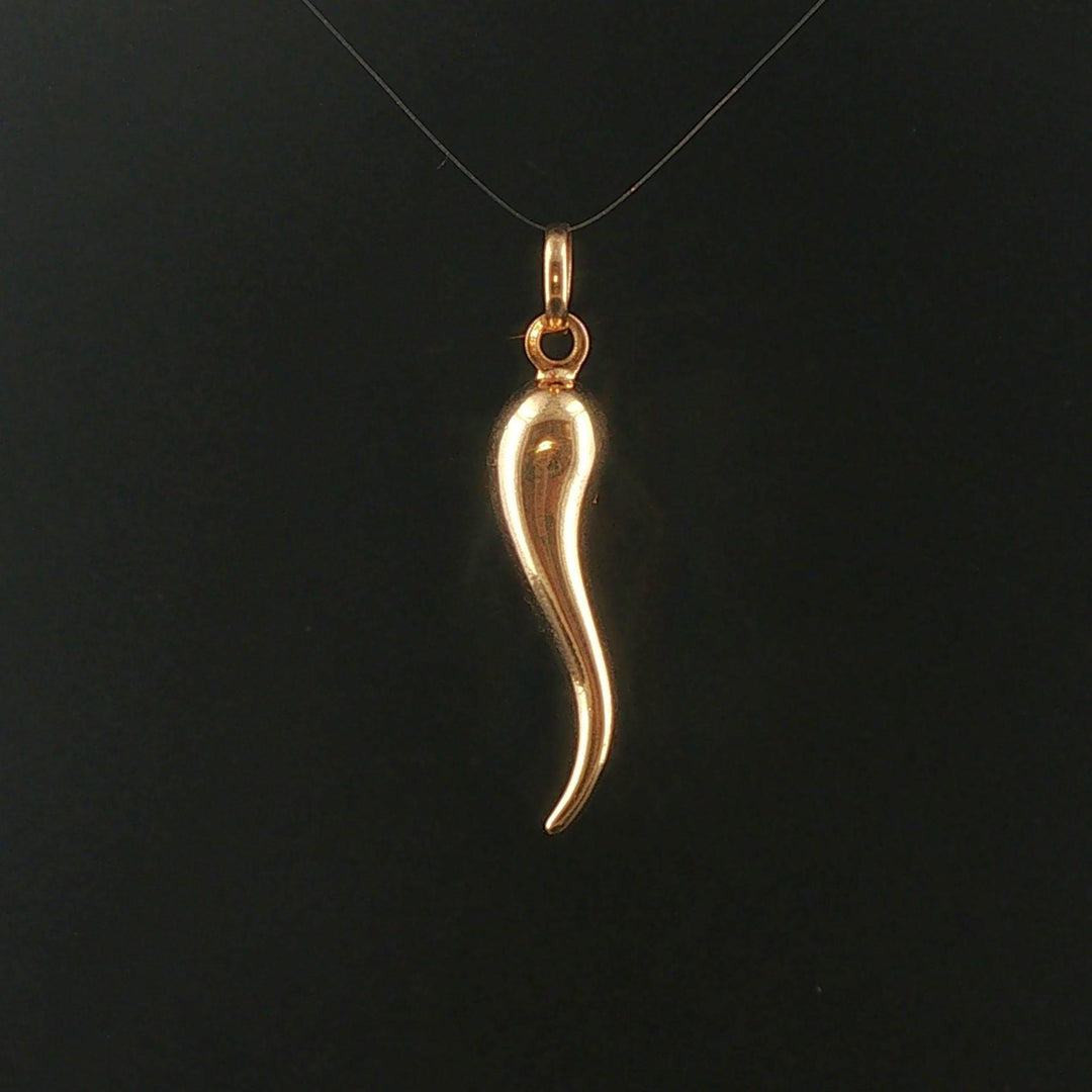 18k Yellow Gold 3.3g Polished Vintage Italian Horn Pendant 1.75"