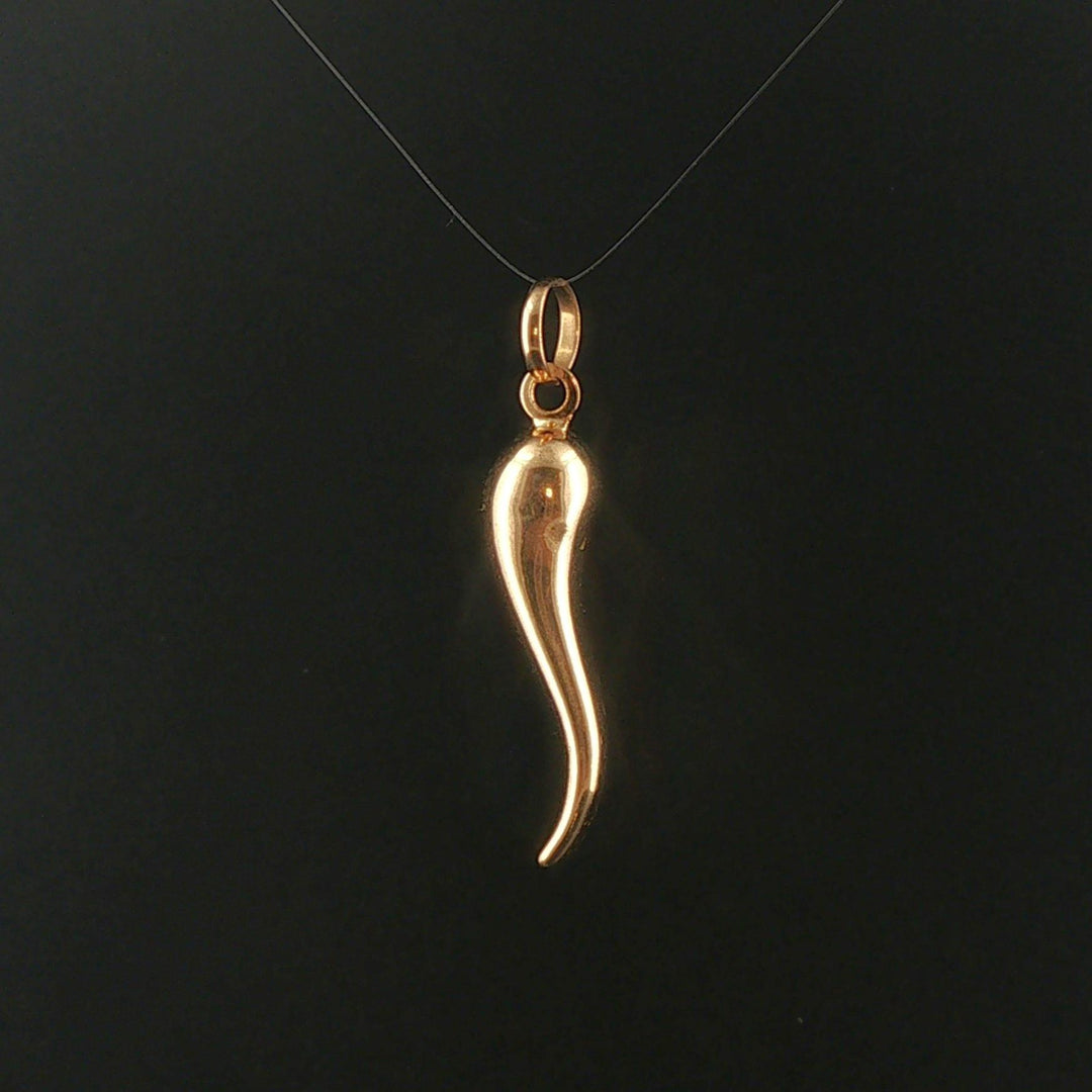 18k Yellow Gold 3.3g Polished Vintage Italian Horn Pendant 1.75"