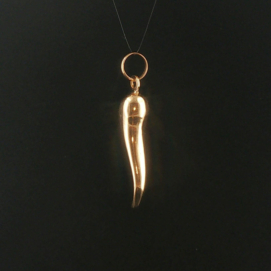 18k Yellow Gold 3.3g Polished Vintage Italian Horn Pendant 1.75"