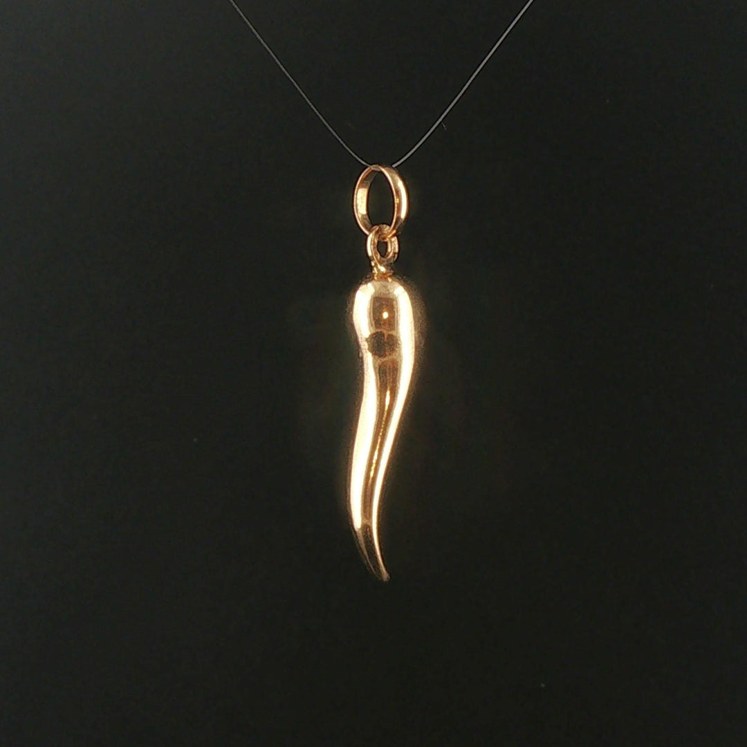 18k Yellow Gold 3.3g Polished Vintage Italian Horn Pendant 1.75"