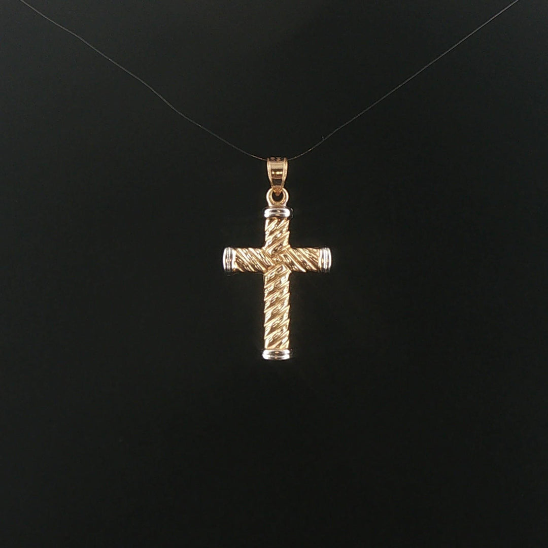 14k Yellow and White Gold 1.3g Hollow Cross Pendant 1.35"