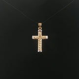 14k Yellow and White Gold 1.3g Hollow Cross Pendant 1.35"