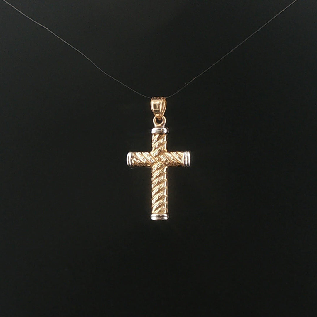 14k Yellow and White Gold 1.3g Hollow Cross Pendant 1.35"