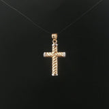 14k Yellow and White Gold 1.3g Hollow Cross Pendant 1.35"