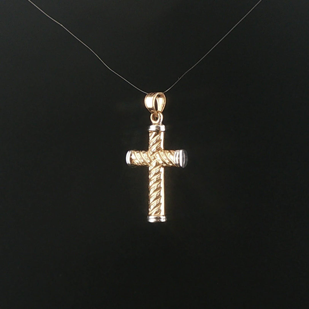 14k Yellow and White Gold 1.3g Hollow Cross Pendant 1.35"