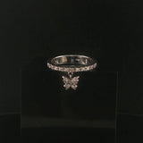 18k White Gold and 0.15cttw Diamond Butterfly Charm Band Ring Italy Size 7.5