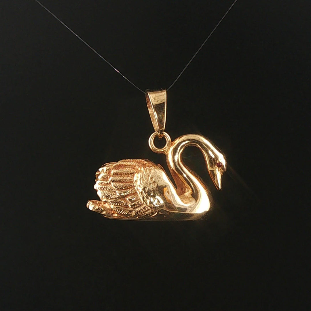 Steve Wardle 14k Yellow Gold 15.5g Heavy Ruby Eyes Swan Pendant